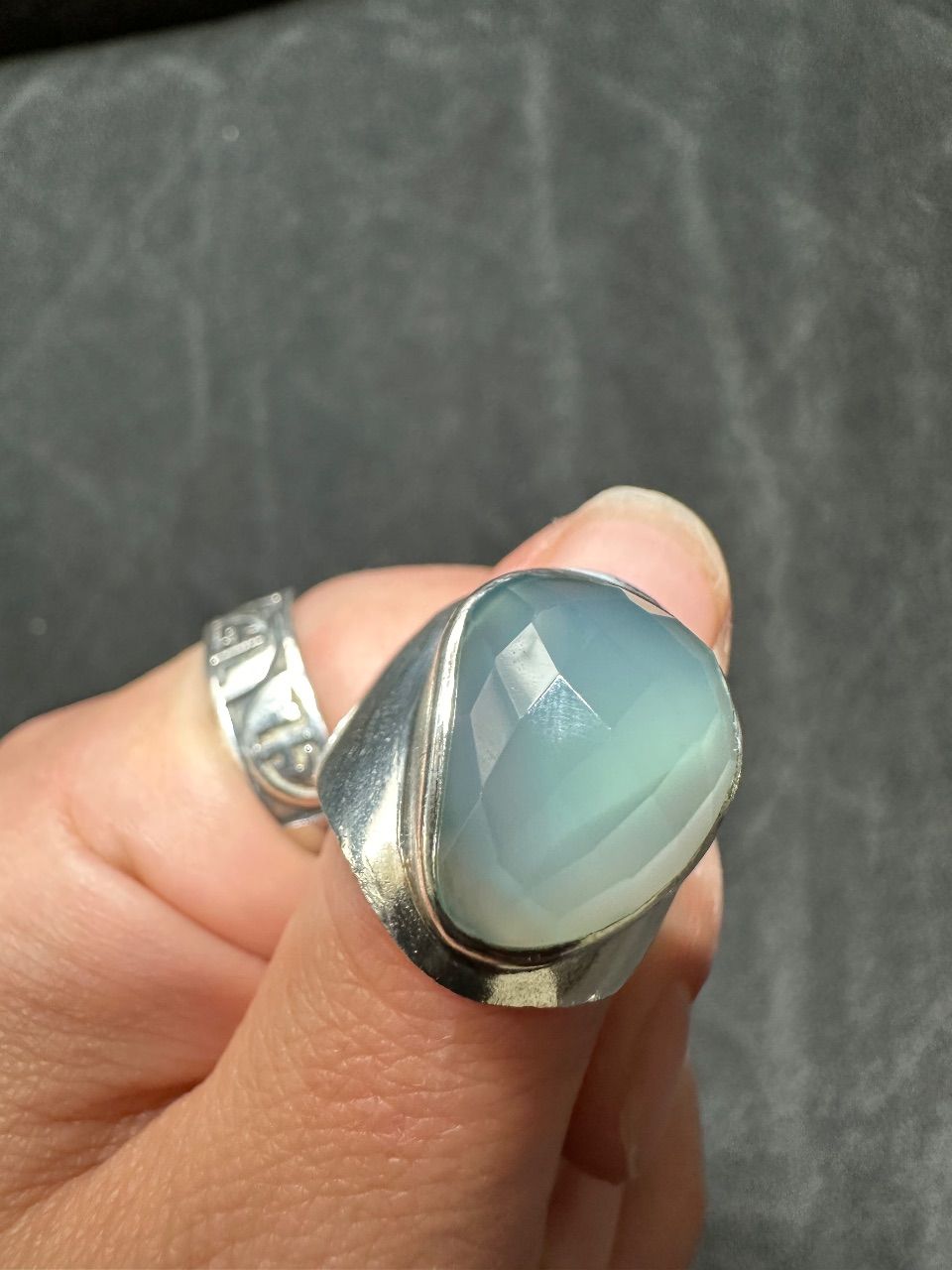 Edelstein /Aqua chalzedon Ring , Vintage , alt / Frau / Schmuck /925 /