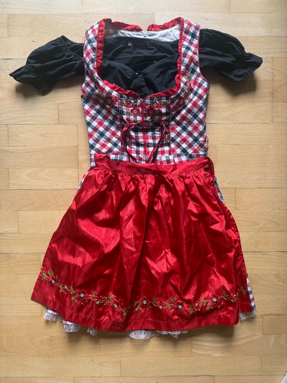 Fuchs Trachtenmode Dirndl mit Bluse Fuchs Tracht Gr. 34/32 Rot Kariert Size XS