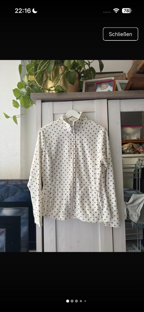 Helena vera Helena Vera Kuschel-Fleecejacke Gr. 40 / 42 Weiß mit schwarzen Punkten Size L
