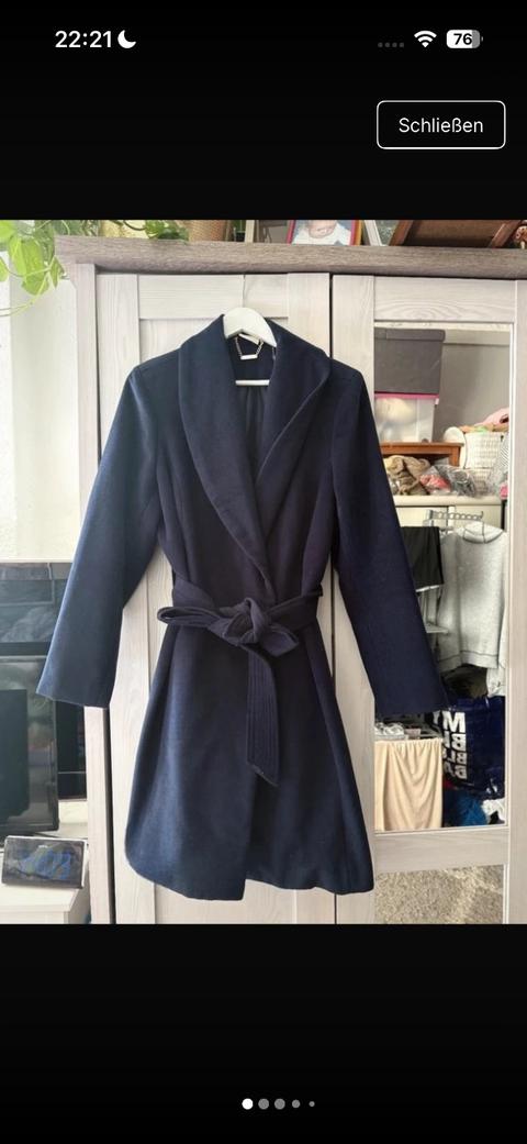 Judith williams Eleganter Damen Mantel Gr. 44 - Dunkelblau / Navy mit Bindegürtel & Schalkragen Size XXL