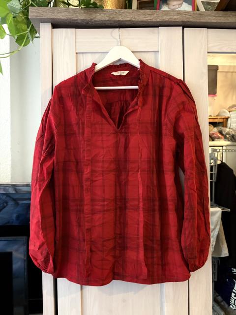 Tchibo Rote Karo-Damenbluse / Tunika mit Rüschen – Gr. 44 (Essentials) Size XXL