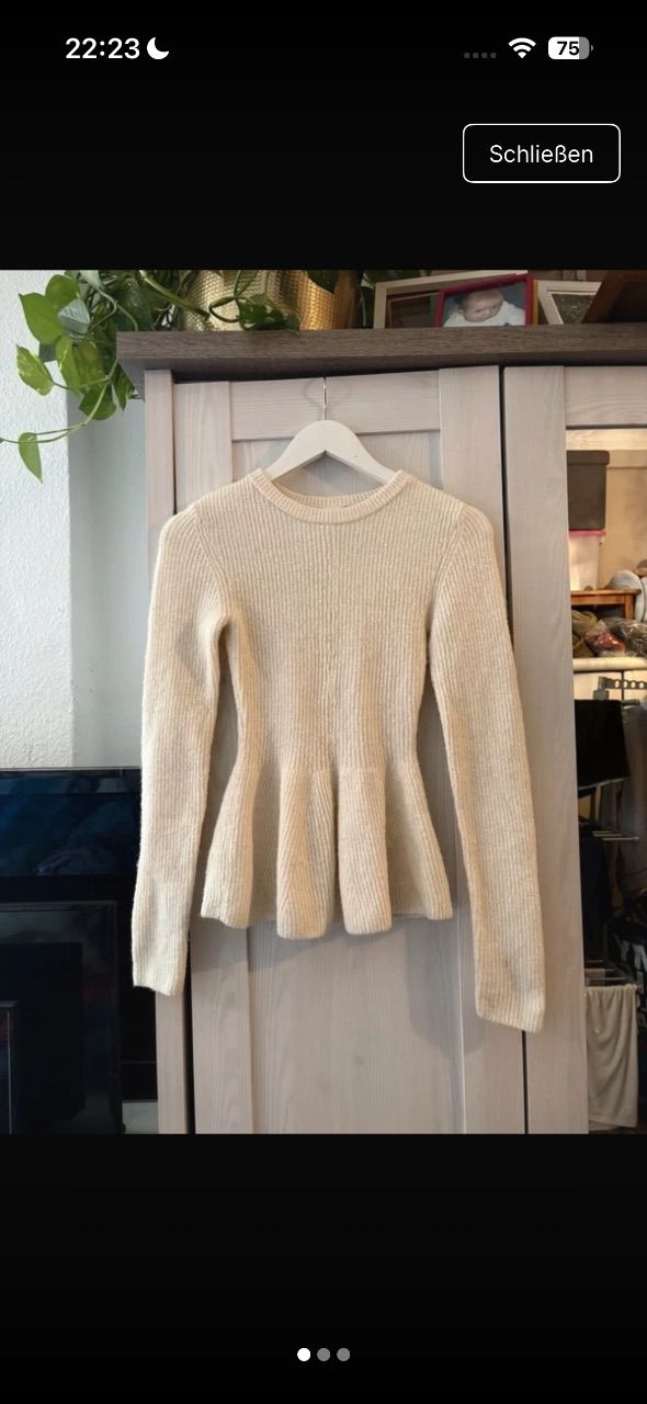 H&M H&M Rippstrick Pullover Ecru / Creme Gr. XS Peplum Schößchen Size XS