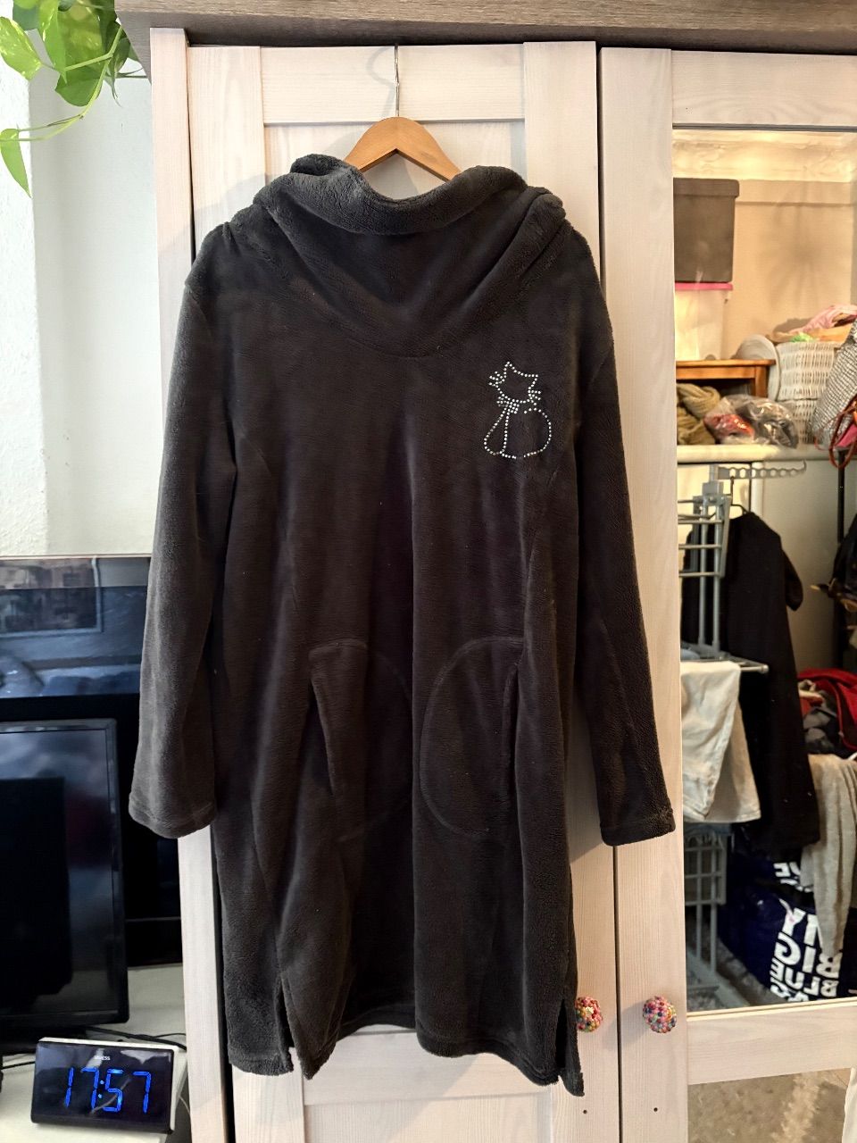 Ohne Marke Kuscheliger Damen-Fleece-Pullover / Longpulli von Daily Comfort – Dunkelgrau mit