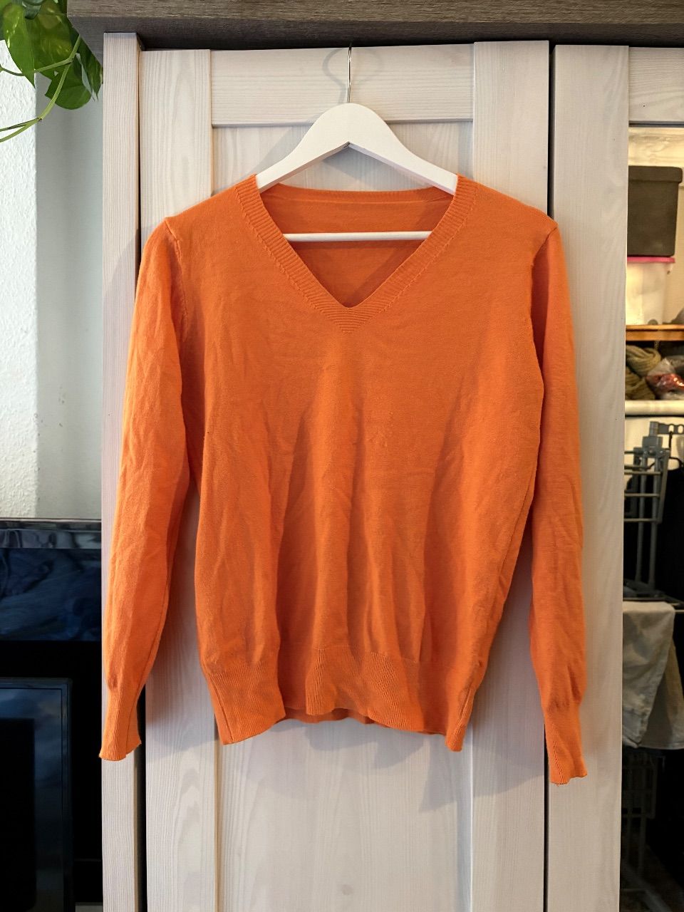 Ohne Marke Klassischer Damen-Feinstrickpullover mit V-Ausschnitt – Orange, Gr. L Size L