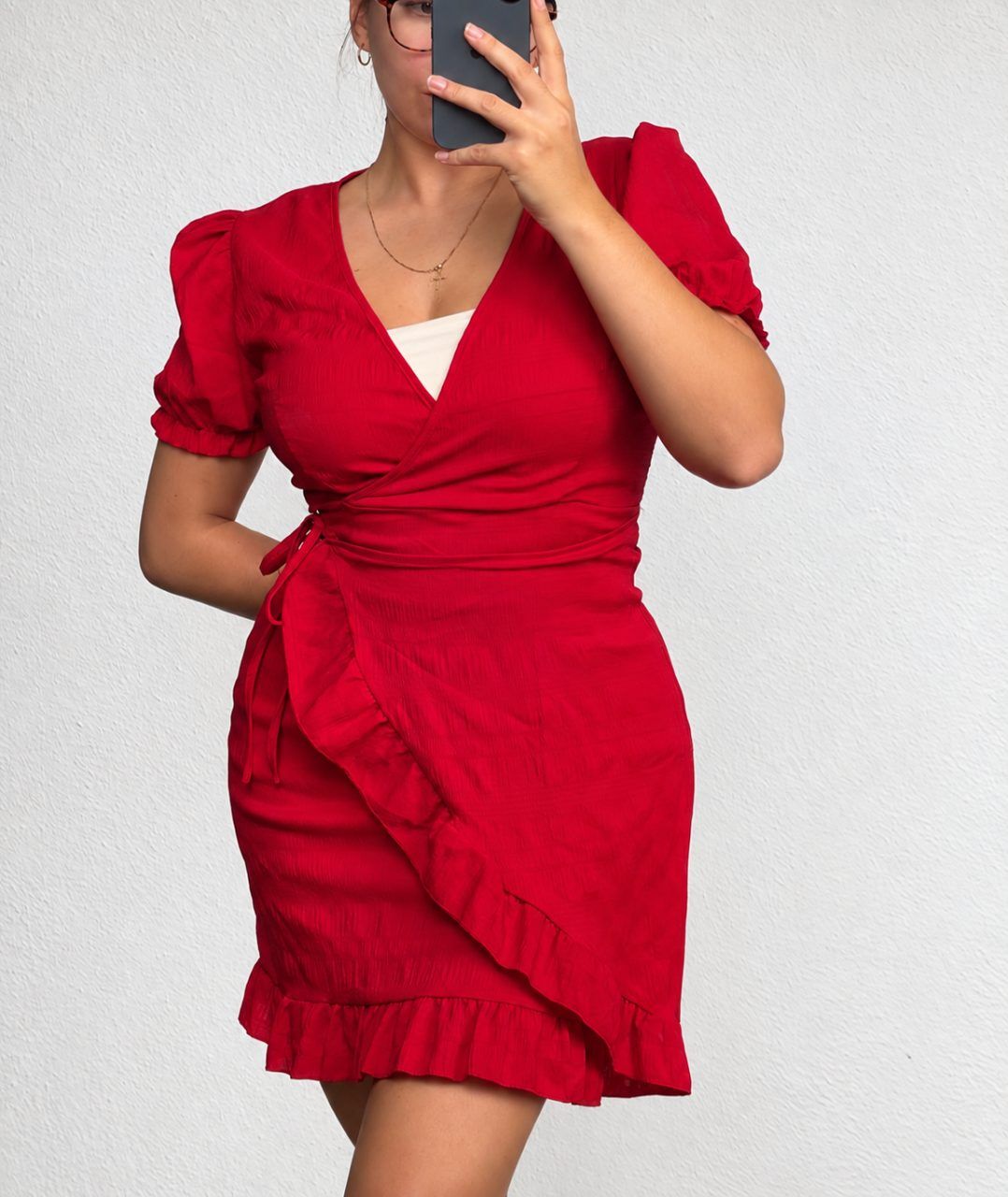 SHEIN SHEIN Wickelkleid Rot mit Volants – Gr. S Size S
