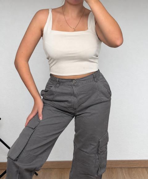 Pull & Bear Khaki Cargo Hose mit Taschen – lässige Utility / Streetstyle Hose Size M