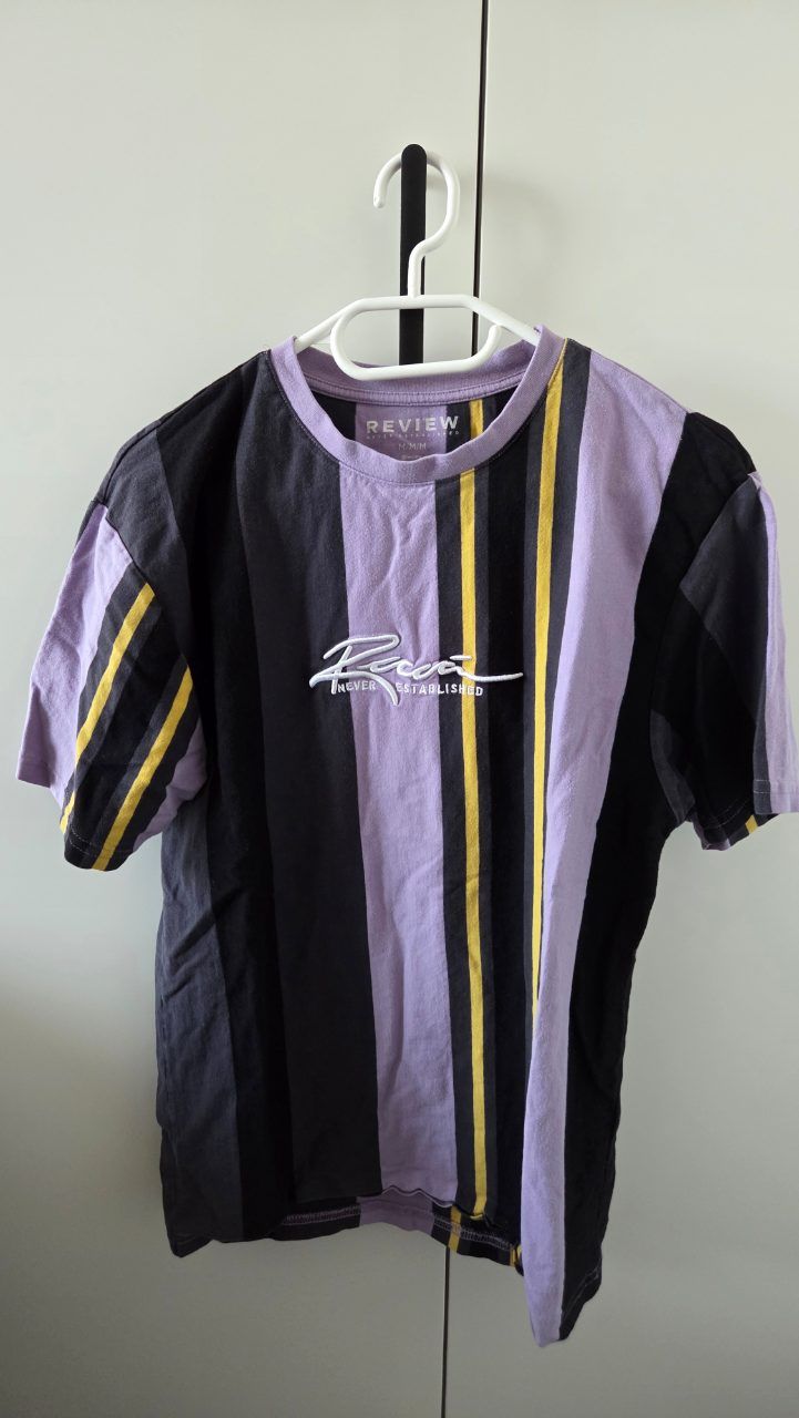 Review REVIEW T-Shirt Herren Gr. M | Lila Schwarz Gestreift Size M