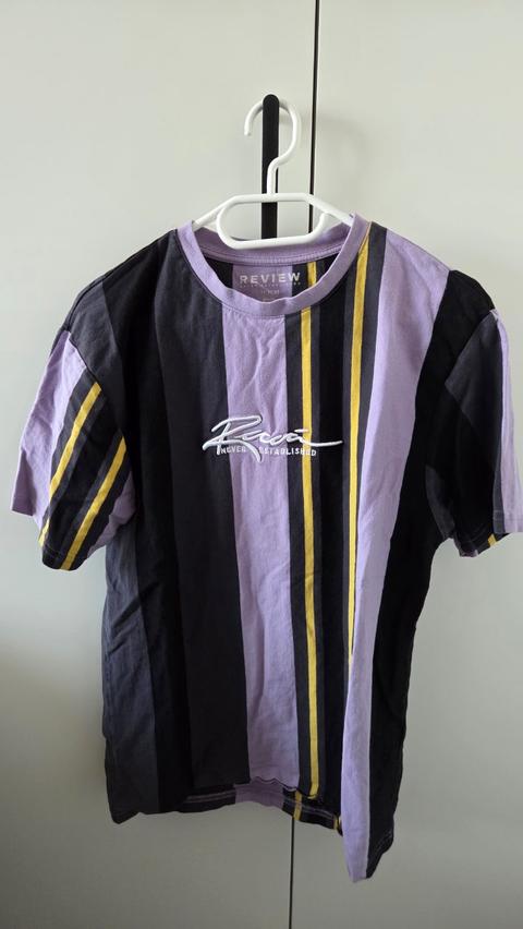 Review REVIEW T-Shirt Herren Gr. M | Lila Schwarz Gestreift Size M