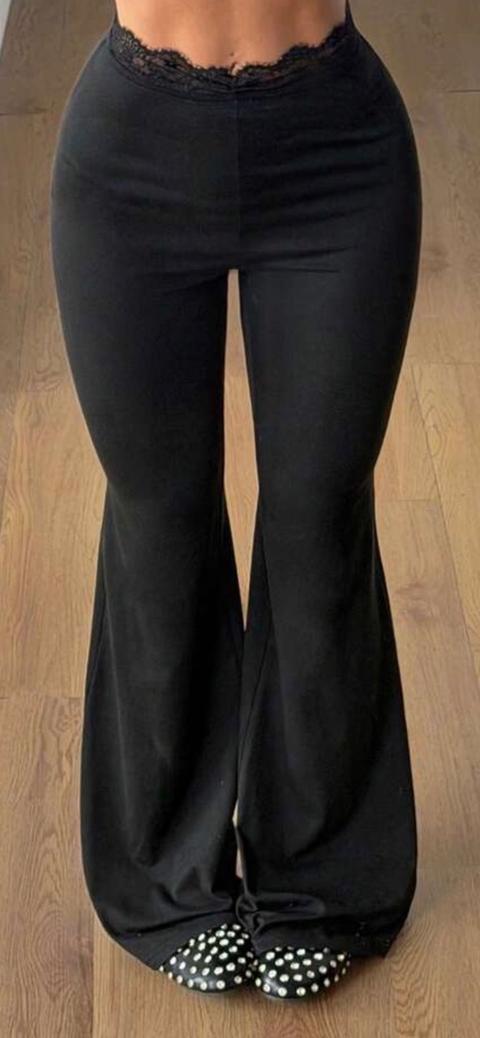 Shein SHEIN Lounge-Hose / Schlaghose Schwarz mit Spitze Size XS