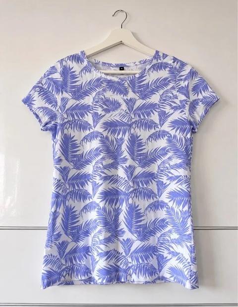pepco Pep&Co T-Shirt Weiß Lila Palmenmuster NEU mit Etikett Gr. M Size M