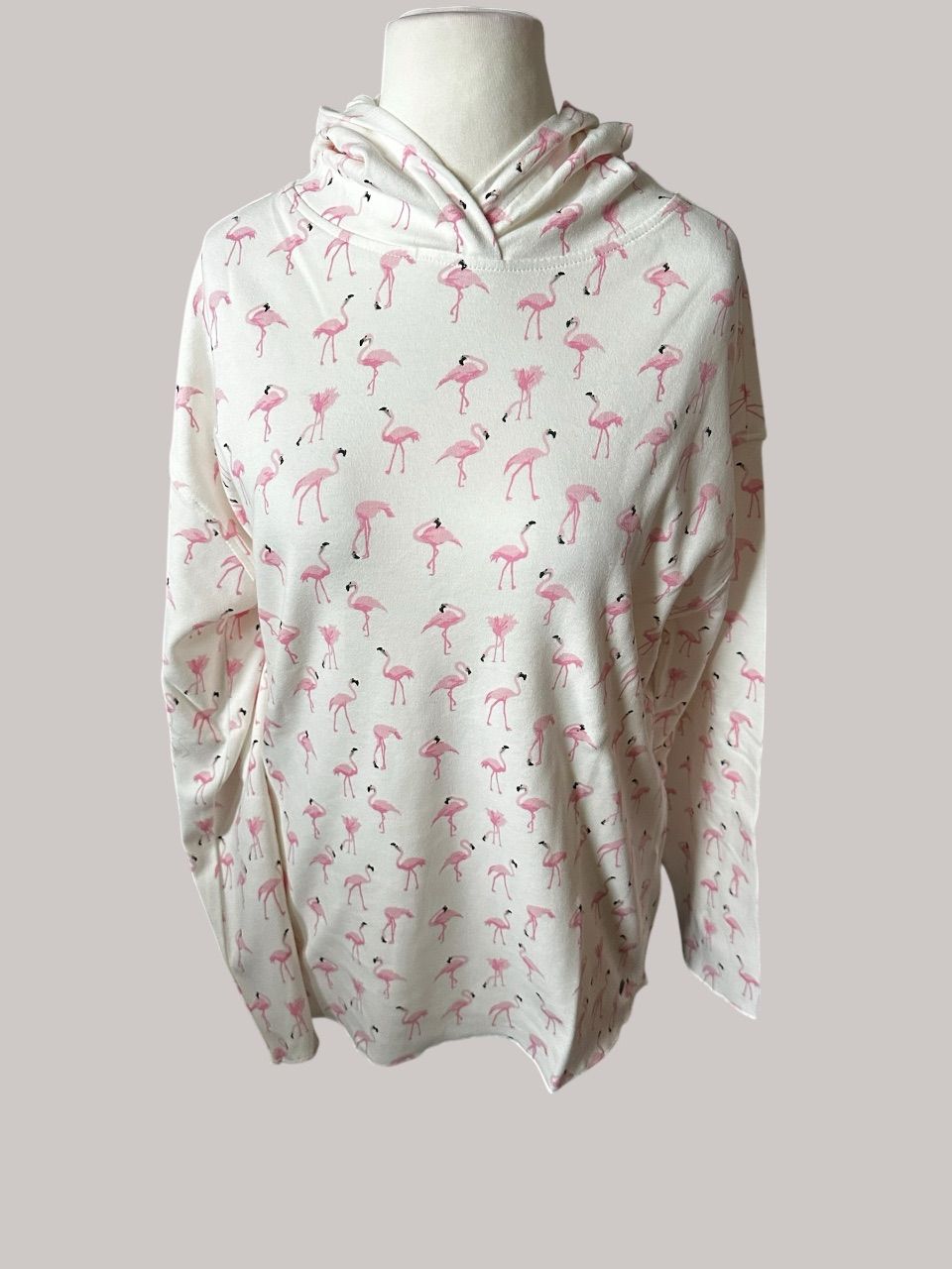 AJC AJC Damen Kapuzen-Langarmshirt Flamingos Weiß Rosa Gr. 40/42 Size L