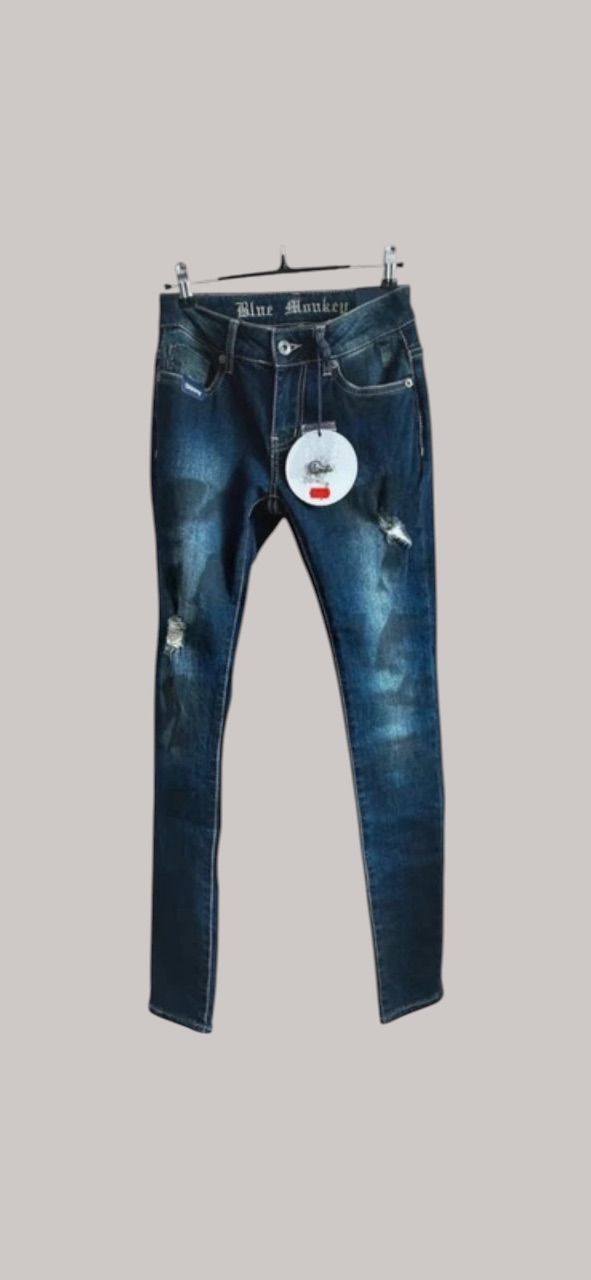 Blue Monkey Blue Monkey Skinny Jeans W25 L32 Dunkelblau Destroyed Look Neu mit Etikett Size XS