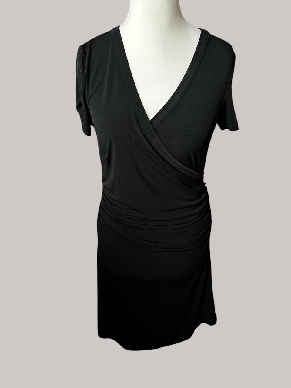 Best Connections Kleid Schwarz Gr. 38 Wickeloptik Raffungen Kurzarm