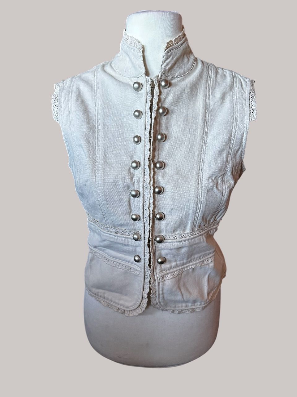 Damenweste Cremeweiß/Beige Gr. 40 Spitze Metallknöpfe Size L
