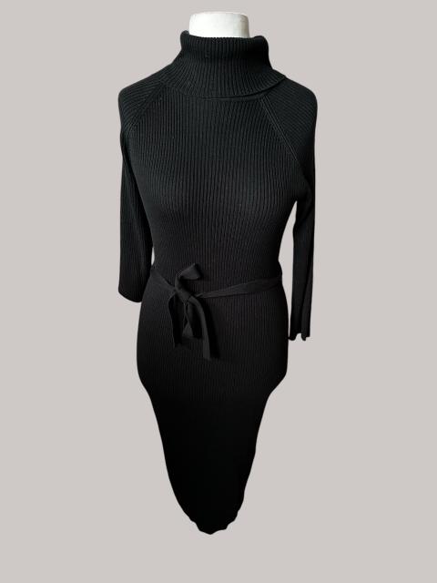 Elements Elements Strickkleid Schwarz Gr. 38 Rollkragen Rippstrick Bindegürtel Size M
