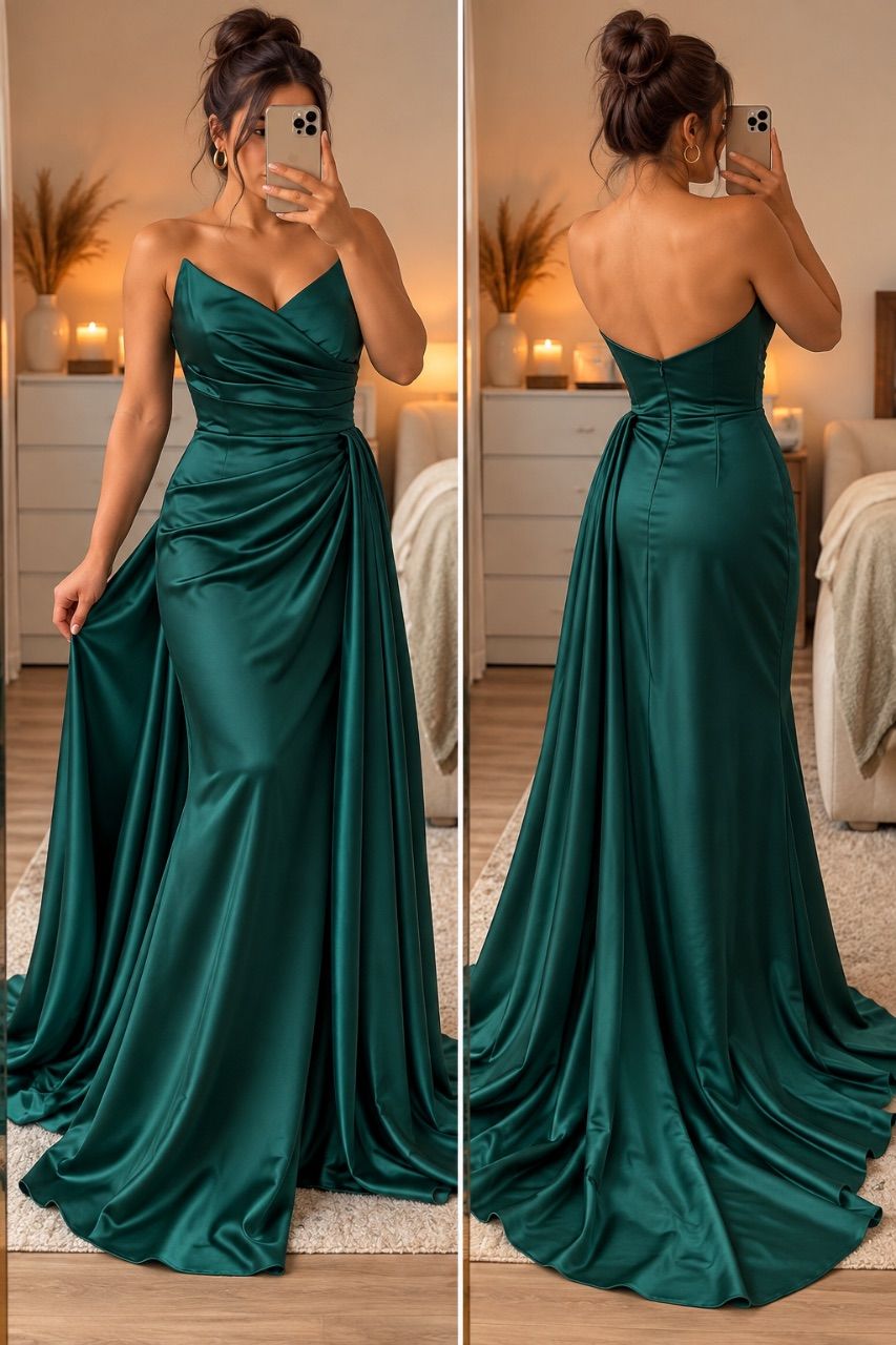 Sibel Aydin Damen Satin Abendkleid Elegant Smaragdgrün Gr. 36 Neu und ungetragen  Size S