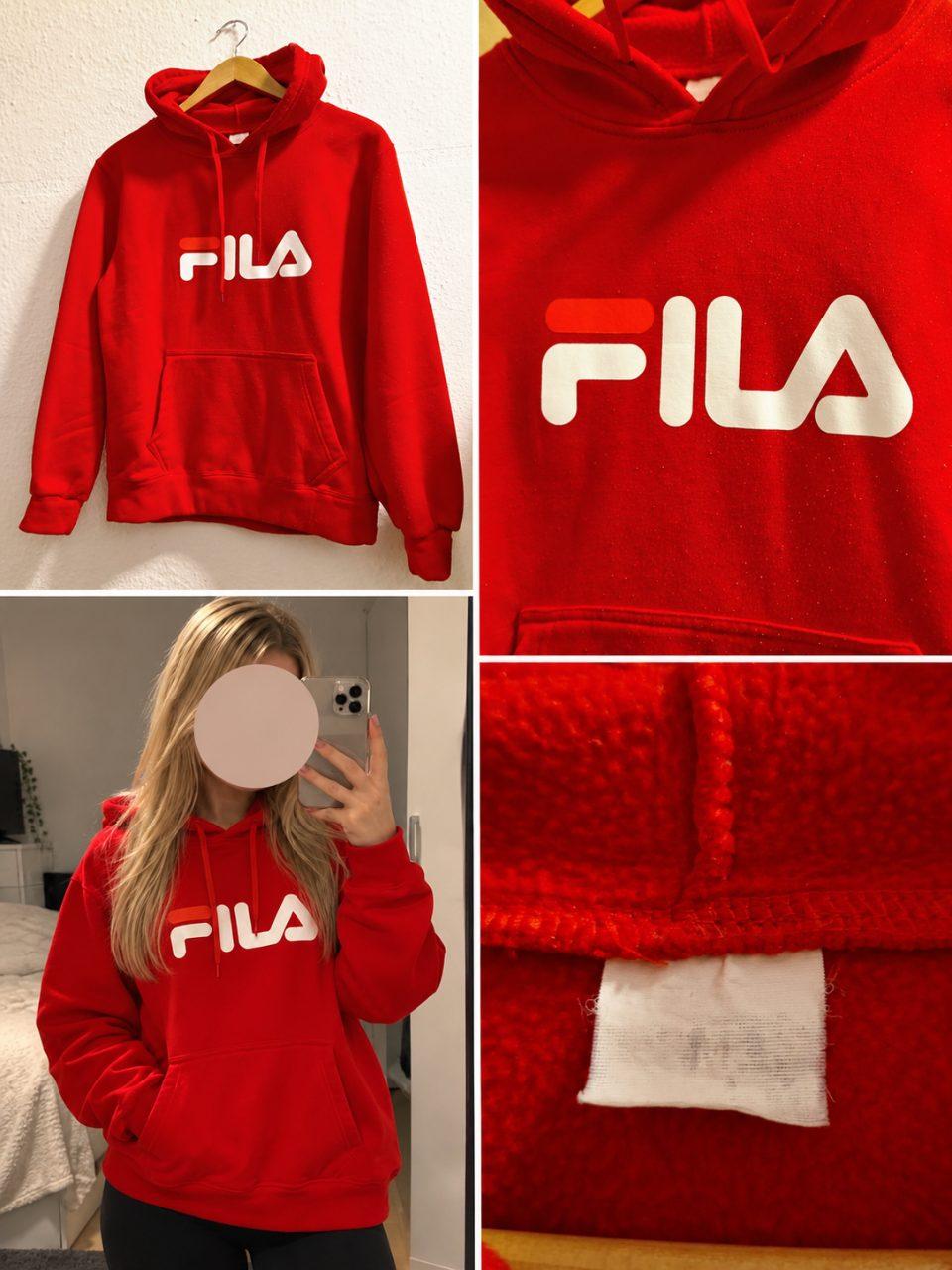 FILA Hoodie Rot mit Logo | Kapuzenpullover | Oversize Look | Unisex | Sweatshirt