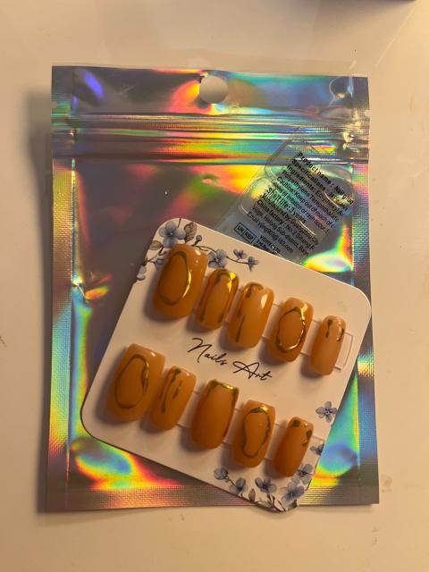 Ohne Marke Press-on Nails, Nude mit Gold-Design, neu