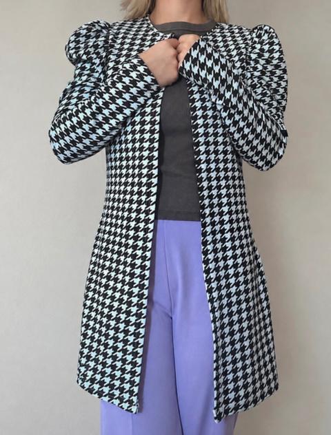 Shein Hahnentritt Blazer mit Puffelärmchen Shein Größe XS Size XS