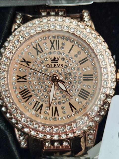 Olevs OLEVS Damen Armbanduhr Roségold mit Strasssteinen Quarz 19 cm Geschenkbox