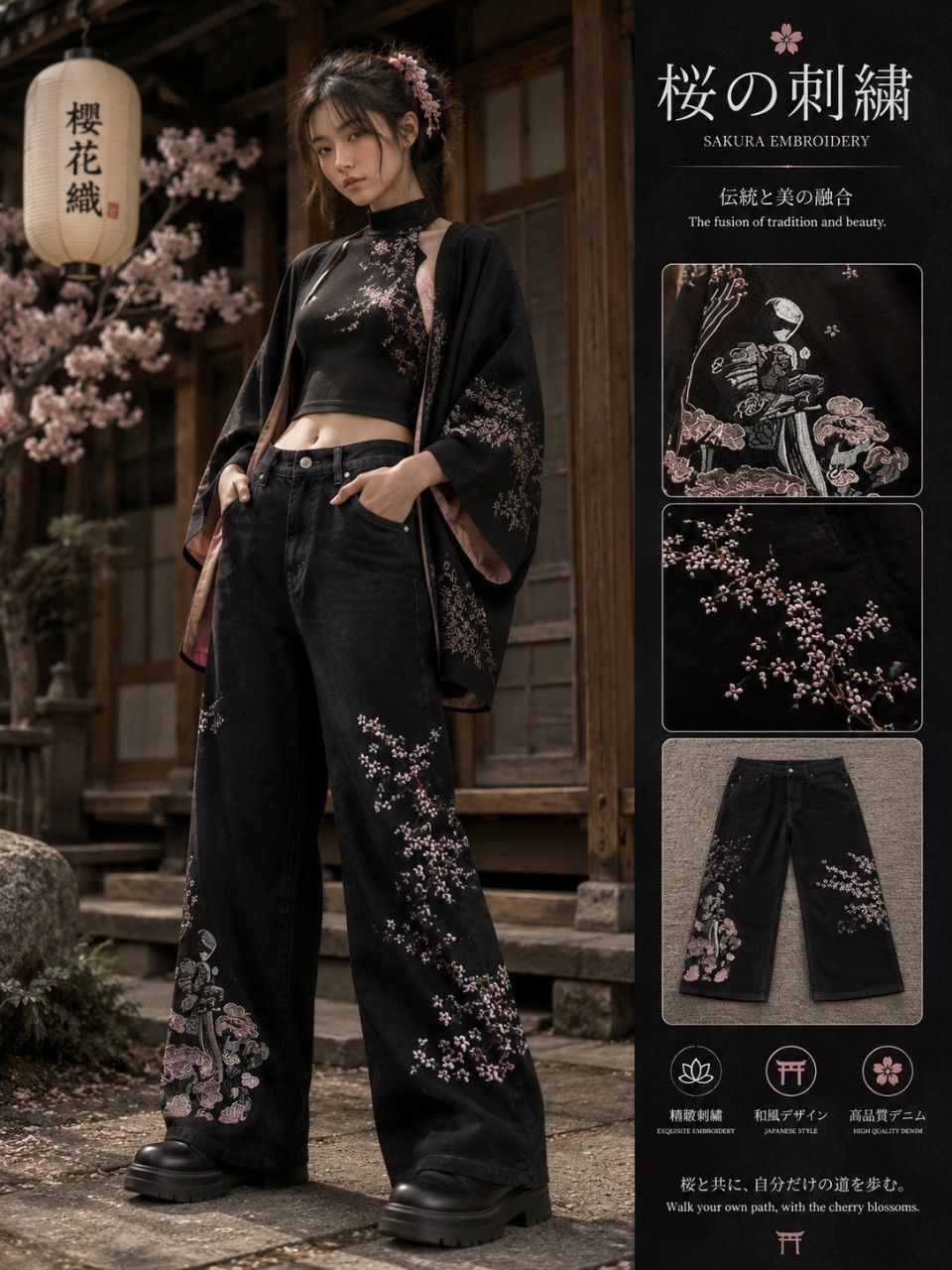 Ohne Marke Seltene Japan-Style Wide-Leg Jeans in Schwarz.  Size M