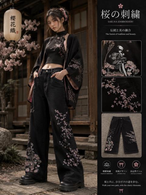 Ohne Marke Seltene Japan-Style Wide-Leg Jeans in Schwarz. Size M