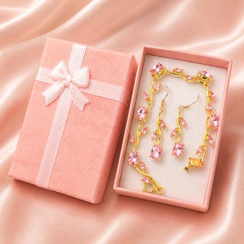 Ohne Marke Schmuck-Set in Goldoptik mit rosa Kristallsteinen.
