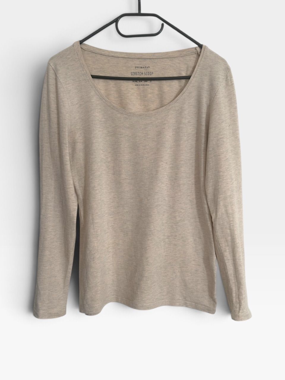 Primark Damen Langarmshirt Beige Meliert Gr 42/L Scoop Neck Longsleeve Stretch Size L