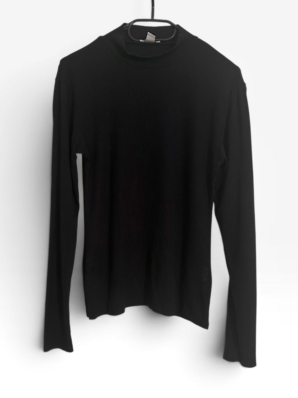 AMISU Ripp-Langarmshirt Damen L/40 Schwarz Mock Neck Stehkragen Viskose Stretch  Size L