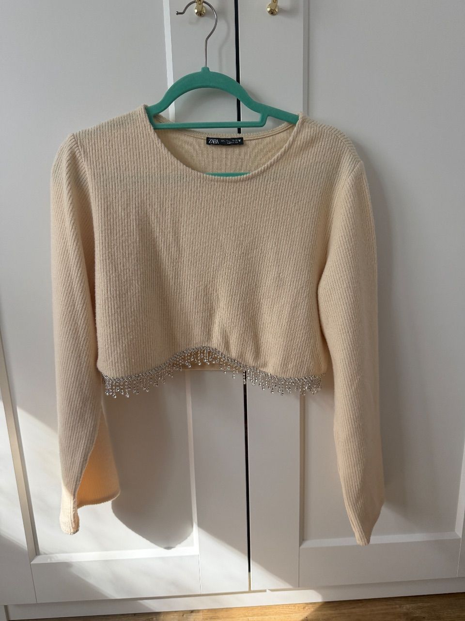 Zara Beiger Cropped Pullover Zara mit Strass Size L