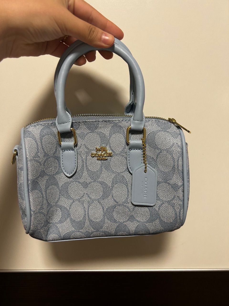 Coach Coach Handtasche Hellblau mit Monogramm Canvas Schultertasche (Dupe)