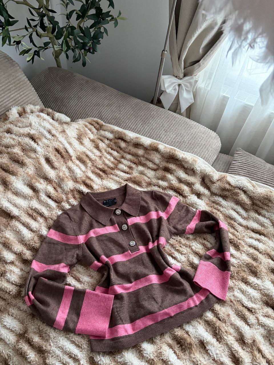Asos Brauner strickpullover mit rosa Streifen / Gr s