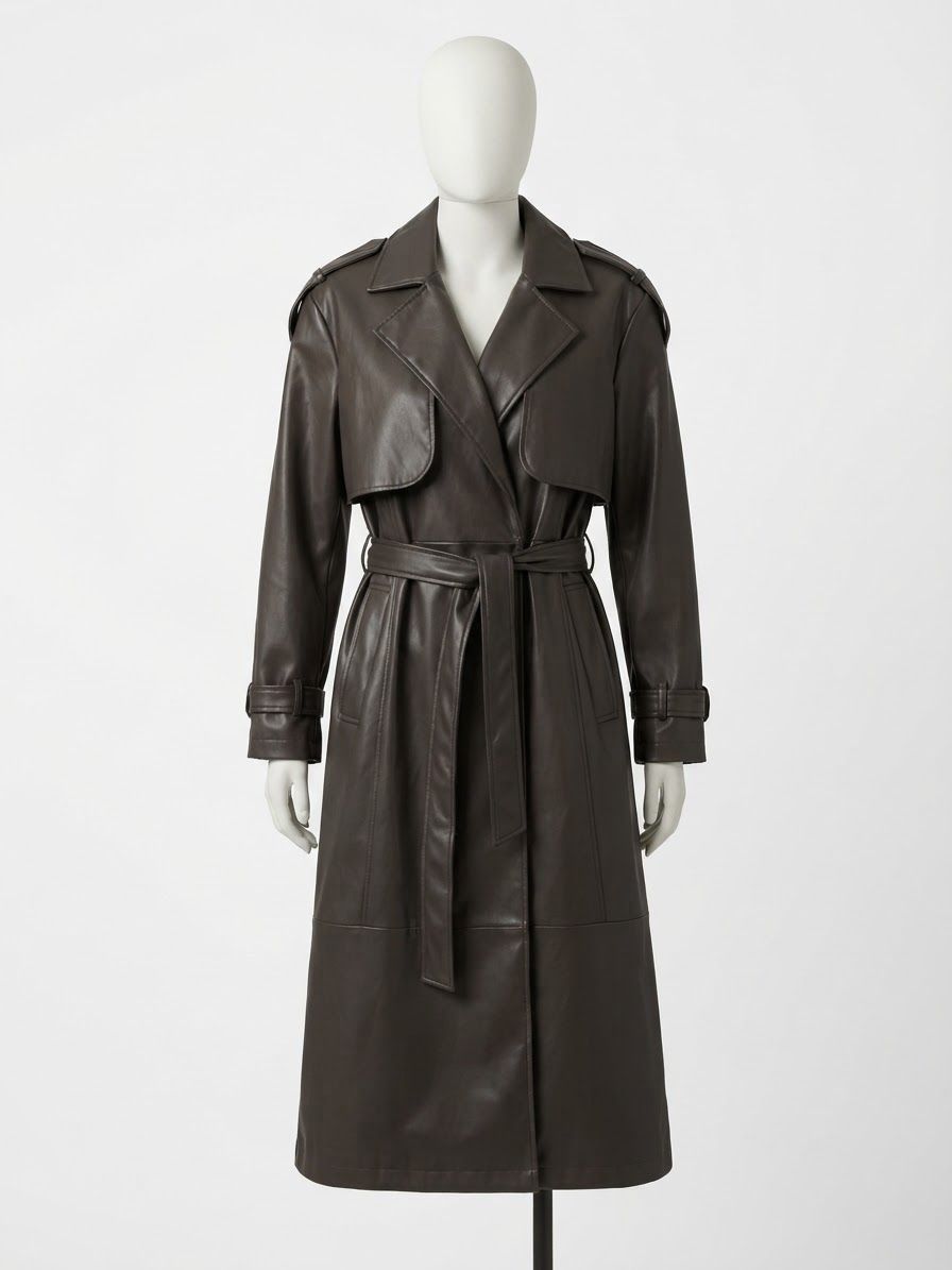 Reserved Faux Leder Trenchcoat in Braun Size S