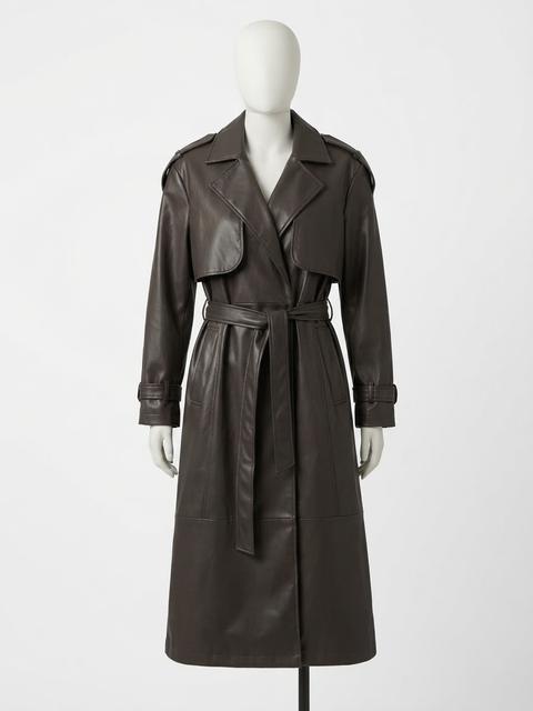 Reserved Faux Leder Trenchcoat in Braun Size S