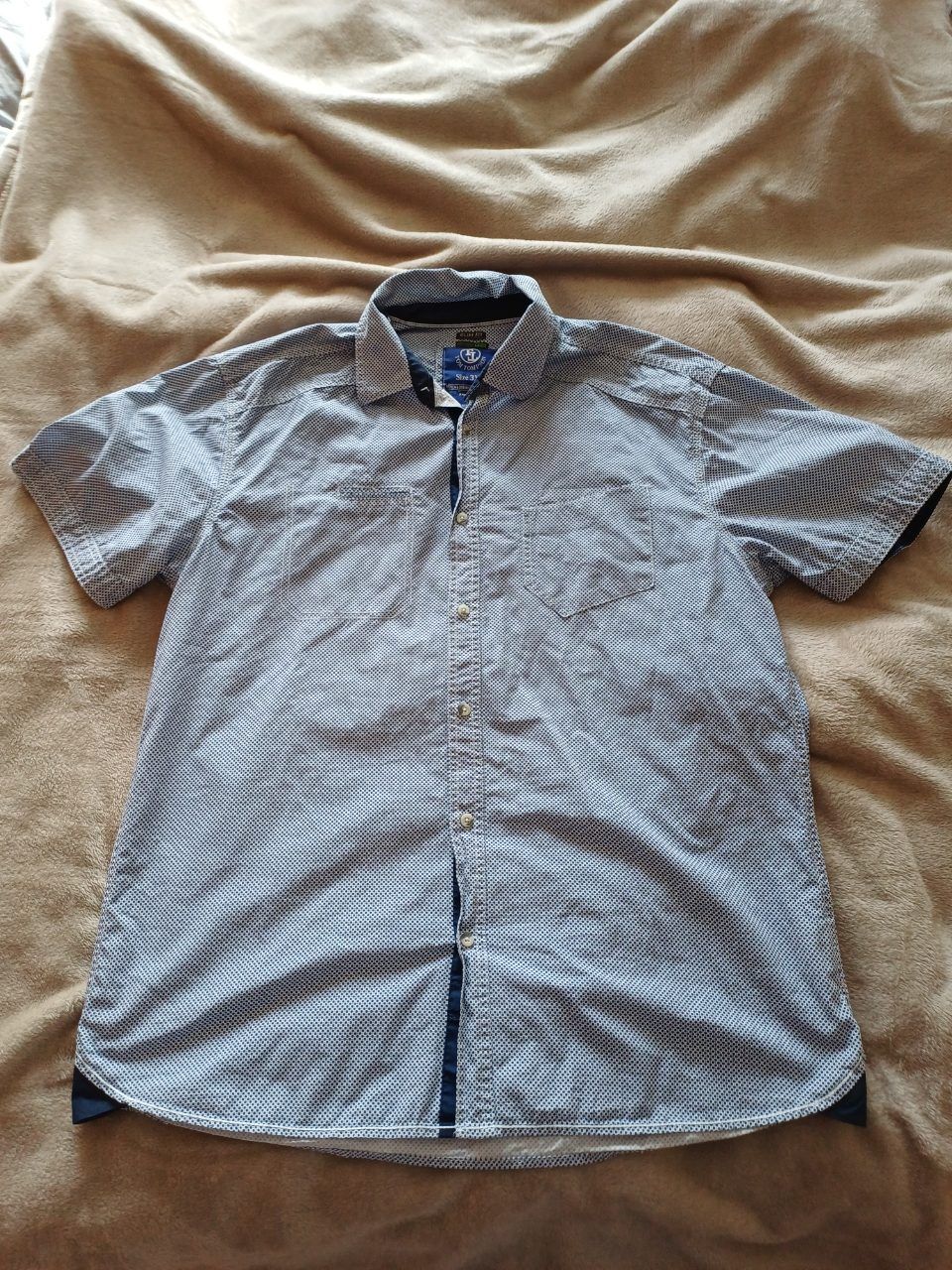 Tom Tompson (Jeans Fritz) Tom Tompson Herren Hemd Kurzarm Blau-Weiß gemustert Slim Fit Gr. 3XL Bio Cotton Size XXXL