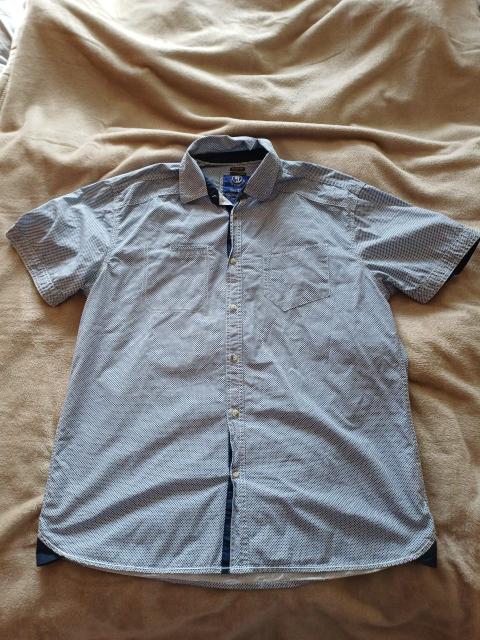 Tom Tompson (Jeans Fritz) Tom Tompson Herren Hemd Kurzarm Blau-Weiß gemustert Slim Fit Gr. 3XL Bio Cotton Size XXXL
