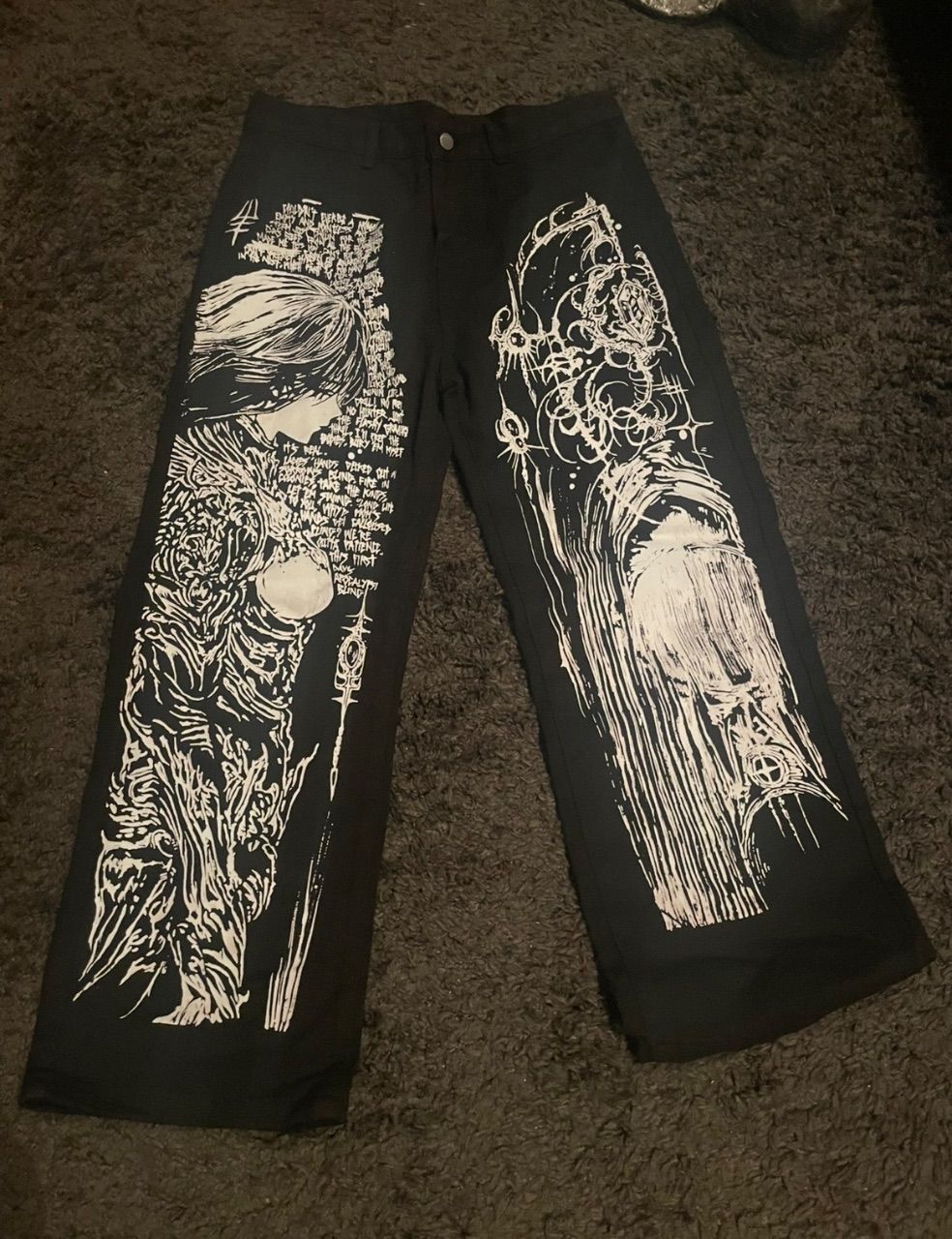 Japan style Gothic Grunge Jeans mit Anime Print - Alternative /Y2K/Darkwear Size L