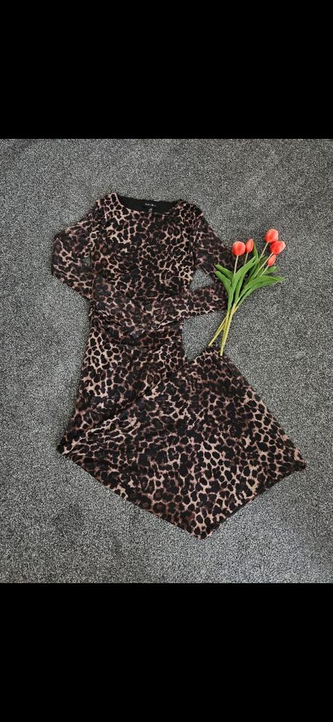Amisu Leoprint Maxikleid mit Raffung