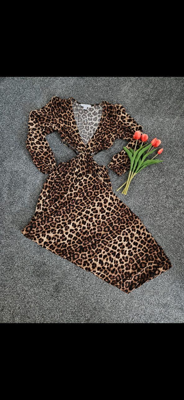 Amisu Leoprint Maxikleid mit Cut-outs  Size S