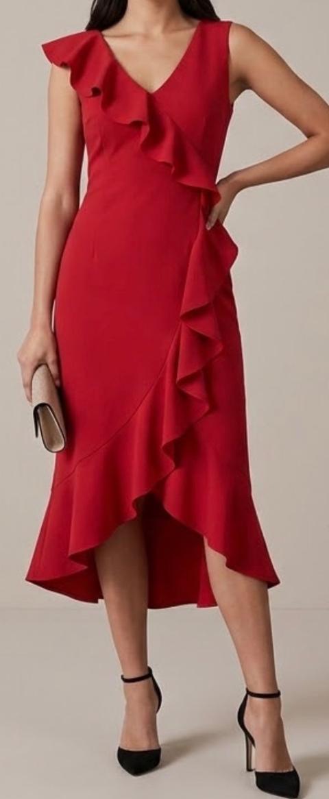 Rotes Kleid mit Rüschen, Vokuhila Schnitt MYMO