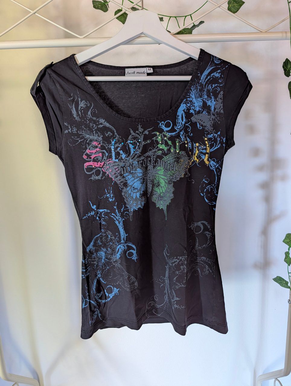 Fresh Made  Schwarzes Glitzer T-Shirt eng  Size M