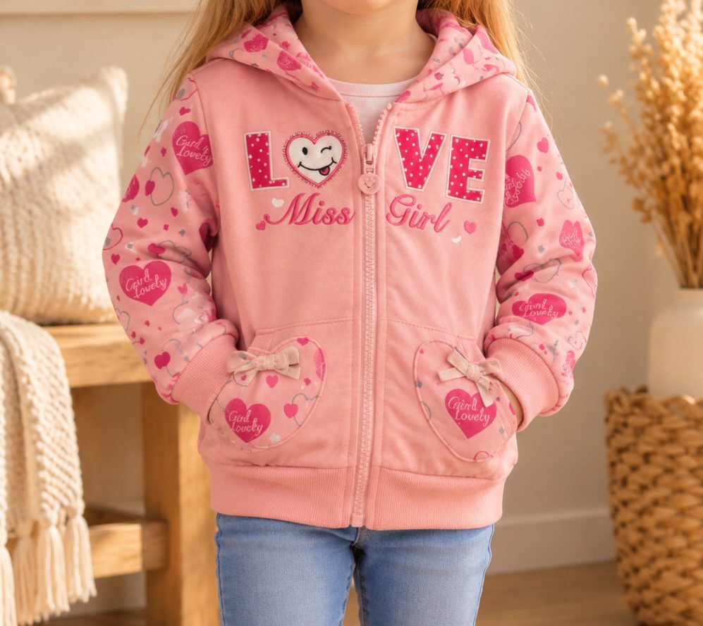 Miss Bellina 💕 Baby Mädchen Kapuzenjacke Rosa LOVE Herzchen Reißverschluss Size 68