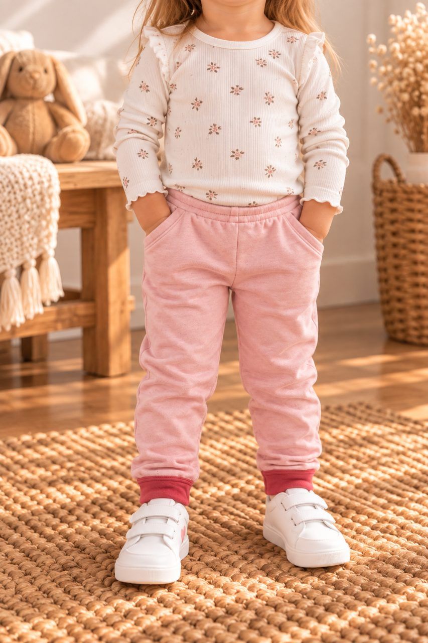 Piccino Süße Mädchen Hose in Rosa mit roten Bündchen Size 80