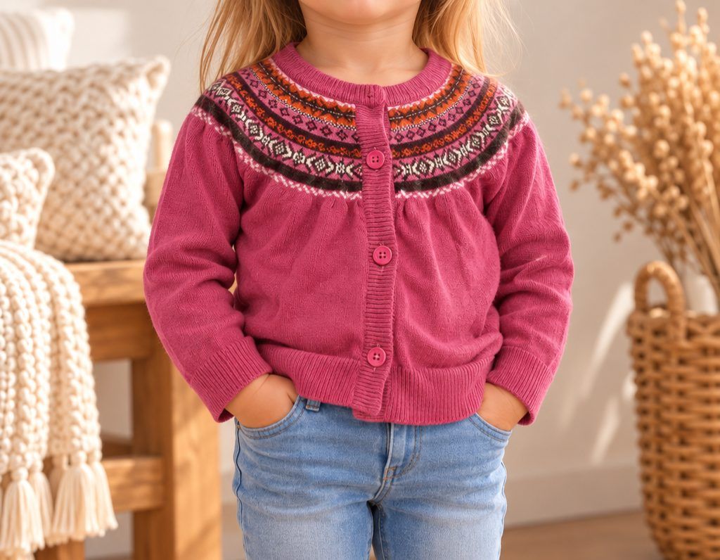 💗 Süße Strickjacke mit Muster – Mädchen