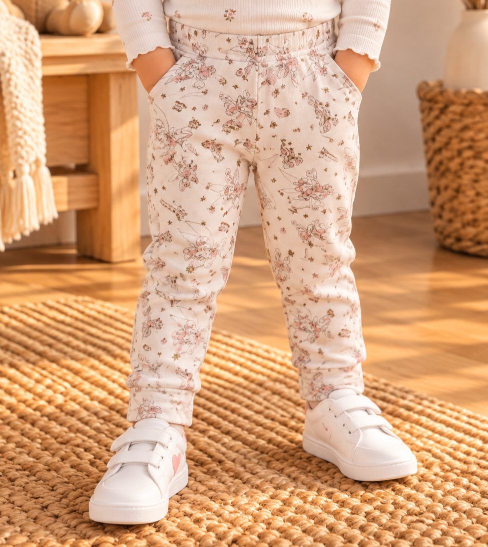 Süße Mädchen Hose mit Feen & Blumen – rosa/creme