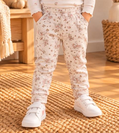 Süße Mädchen Hose mit Feen & Blumen – rosa/creme