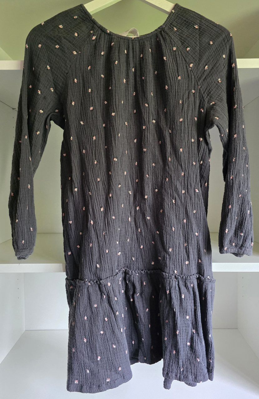 H&M H&M Musselin Langarmkleid grau Blumen Muster 140  Size 140