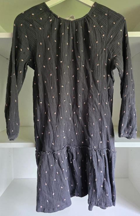 H&M H&M Musselin Langarmkleid grau Blumen Muster 140 Size 140