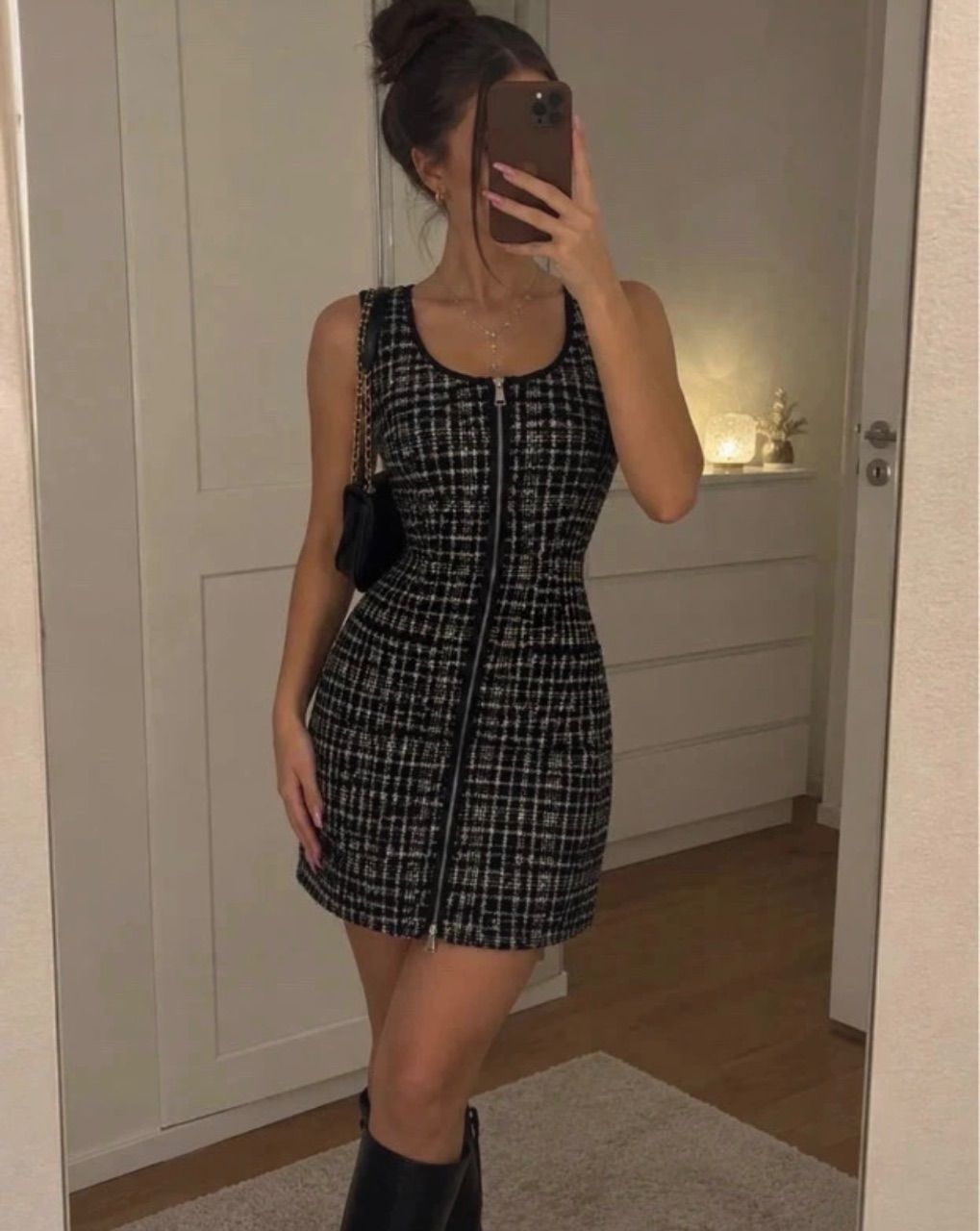 Moncler  Moncler Tweed Kleid schwarz/weiß – 2G00020 5973L Size M
