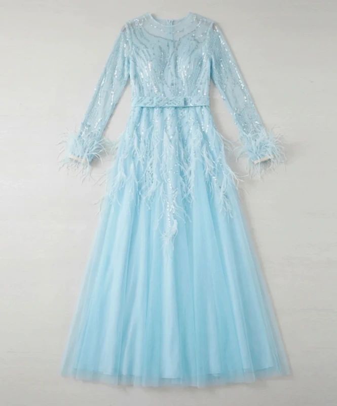 Ohne Marke Blau Abendkleid Feder Size S